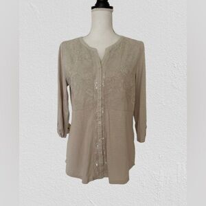 Chico's Beige Lace Detail Blouse